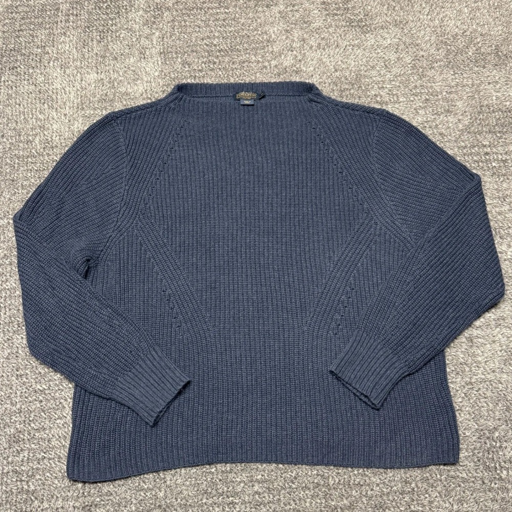 Pendleton Womens Sweater XL Blue Mock Neck Cotton Cashmere Ribbed Knit